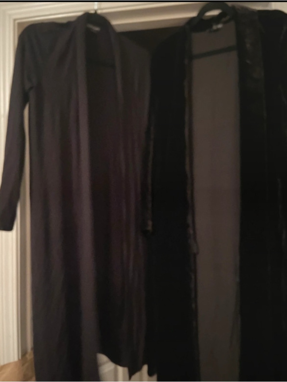 Eileen Fisher Set of 2 Black Duster Cardigans 
Size XS 
Velvet & Viscose Jersey